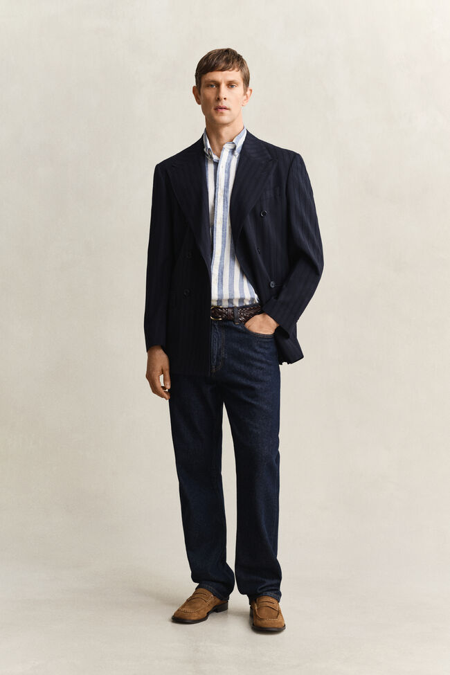 Striped Linen Blend Short Sleeve Shirt