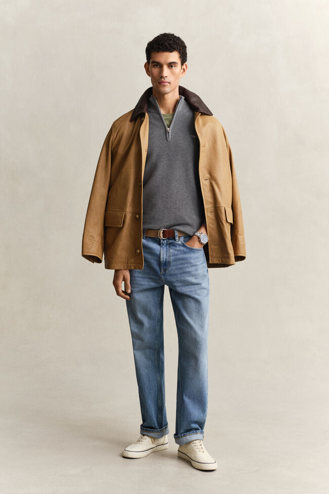 Textured Cotton Half-Zip Sweater