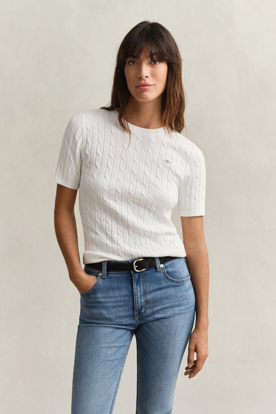 Cable Knit Short Sleeve Sweater