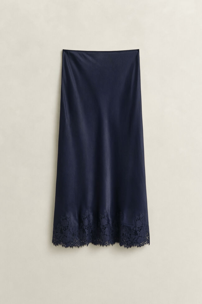 Satin Lace Midi Skirt