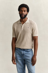 Textured Cotton Polo Sweater