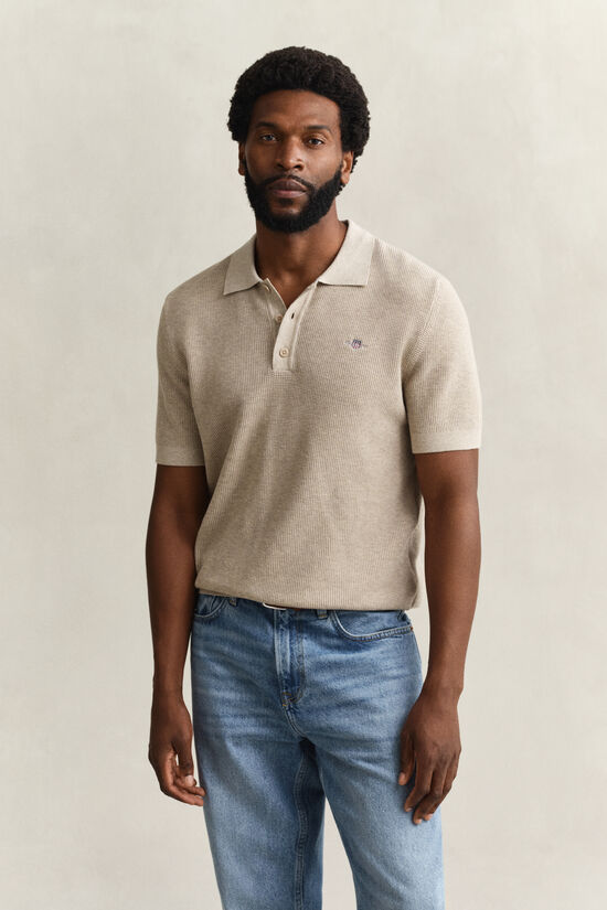 Textured Cotton Polo Sweater