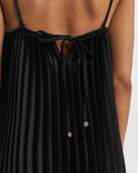 Pleated Sateen Mini Strap Dress