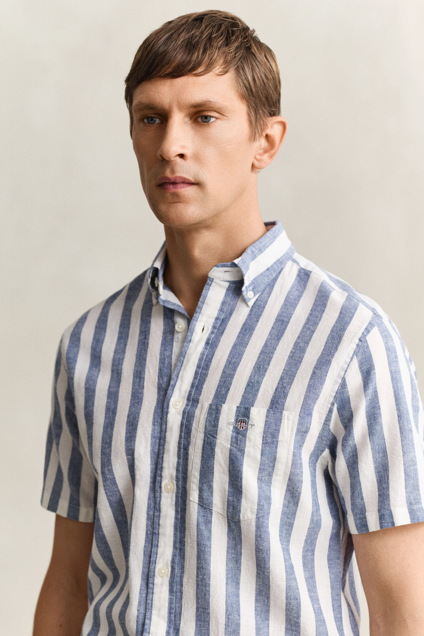 Striped Linen Blend Short Sleeve Shirt