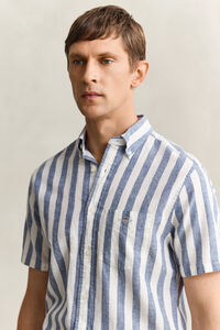 Striped Linen Blend Short Sleeve Shirt