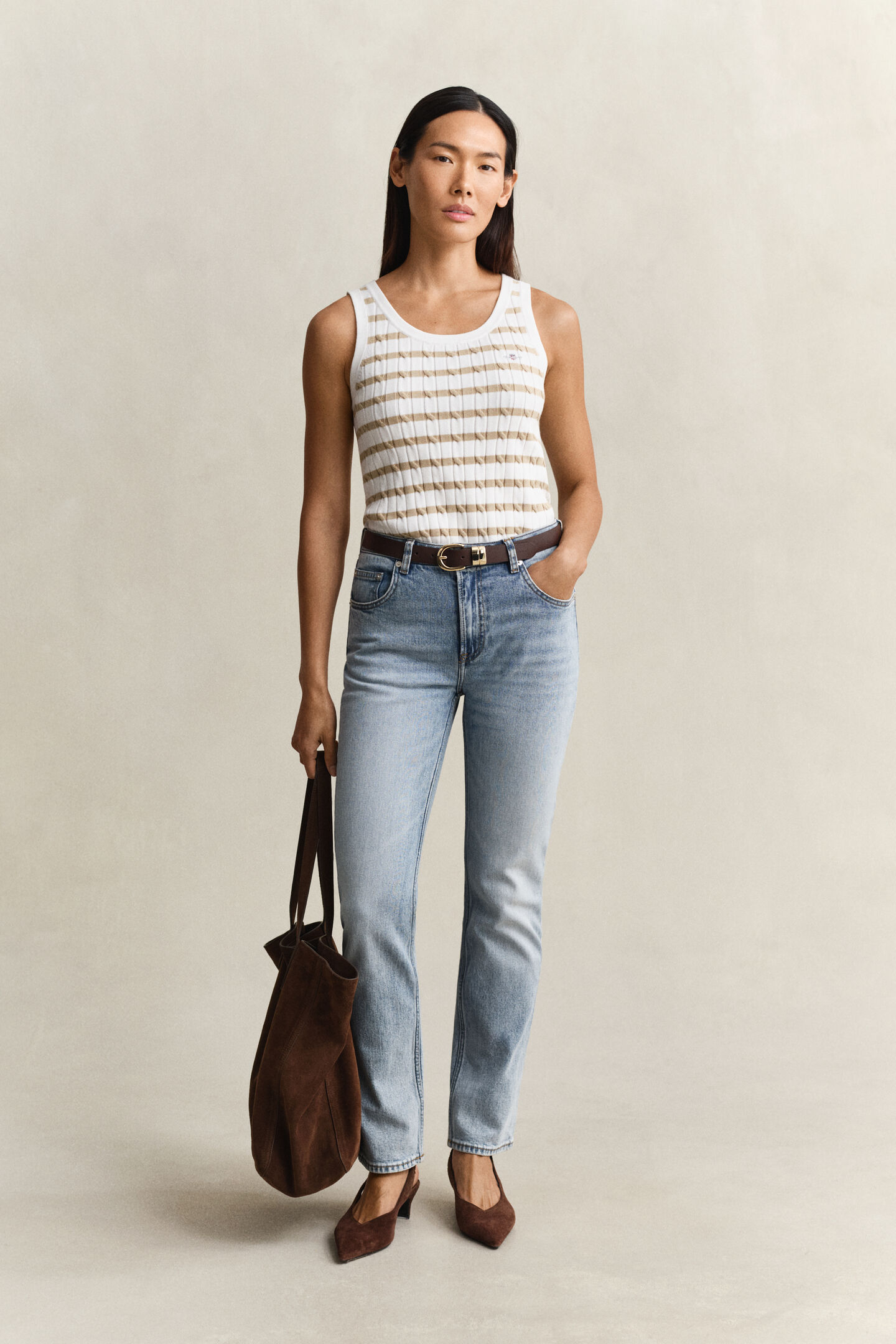 Striped Cable Knit Tank Top