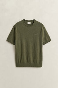 Slub Cotton Blend Short Sleeve Sweater