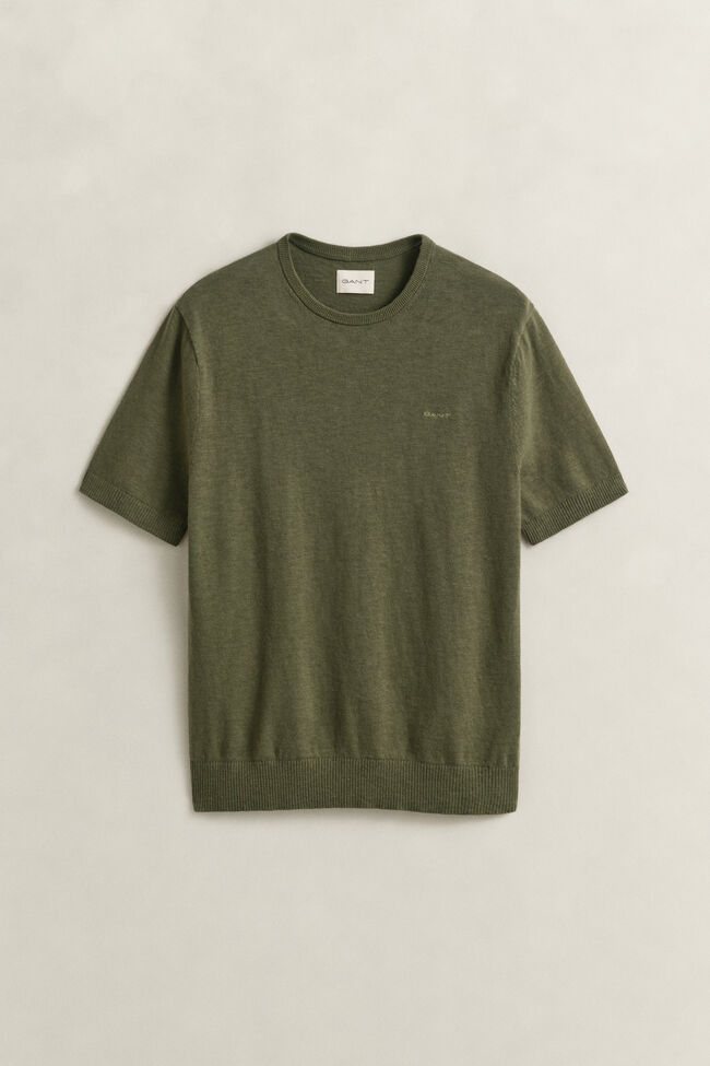 Slub Cotton Blend Short Sleeve Sweater