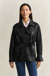 Short Leather Trench Coat