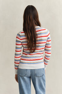 Striped Cable Knit Crew Neck Sweater