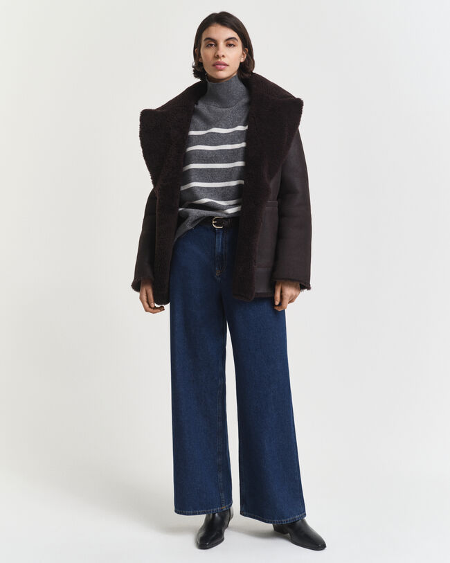 Striped Superfine Lambswool Turtleneck Sweater