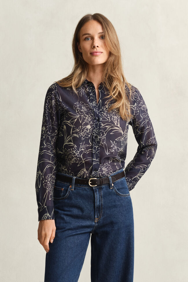 Regular Fit Floral Print Cotton Silk Shirt