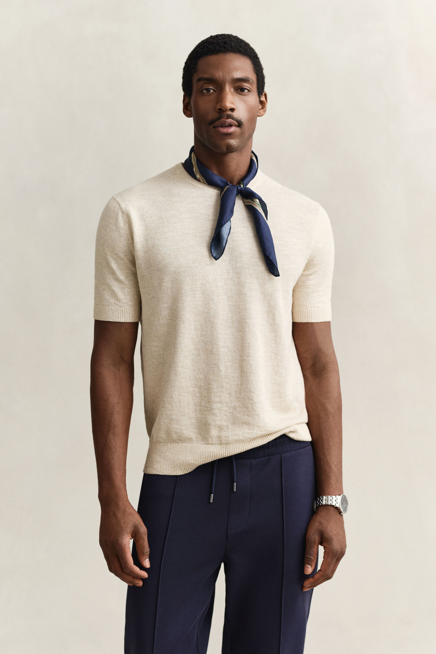 Slub Cotton Blend Short Sleeve Sweater