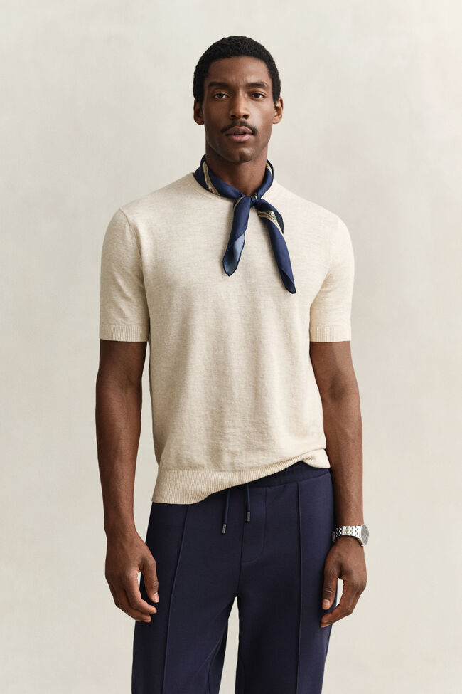 Slub Cotton Blend Short Sleeve Sweater