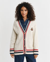 Gant Varsity Cable Knit V-Neck Cardigan