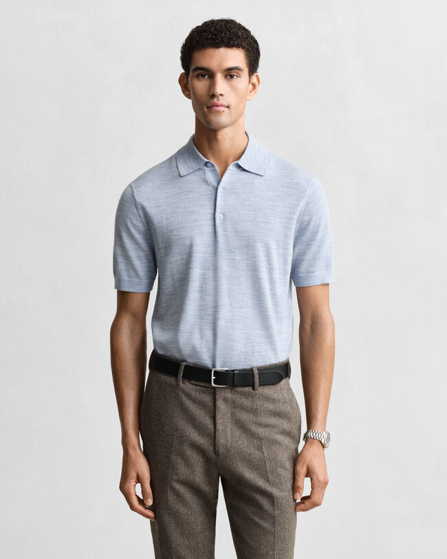 Extra Fine Merino Wool Short Sleeve Polo Sweater