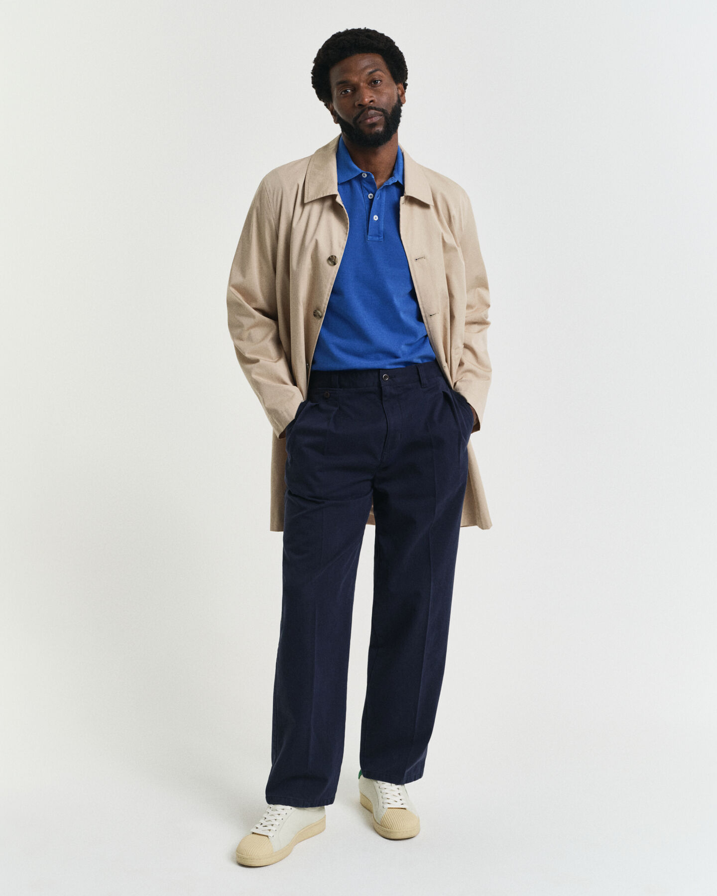 Relaxed Fit Pleated Cotton Twill Chinos