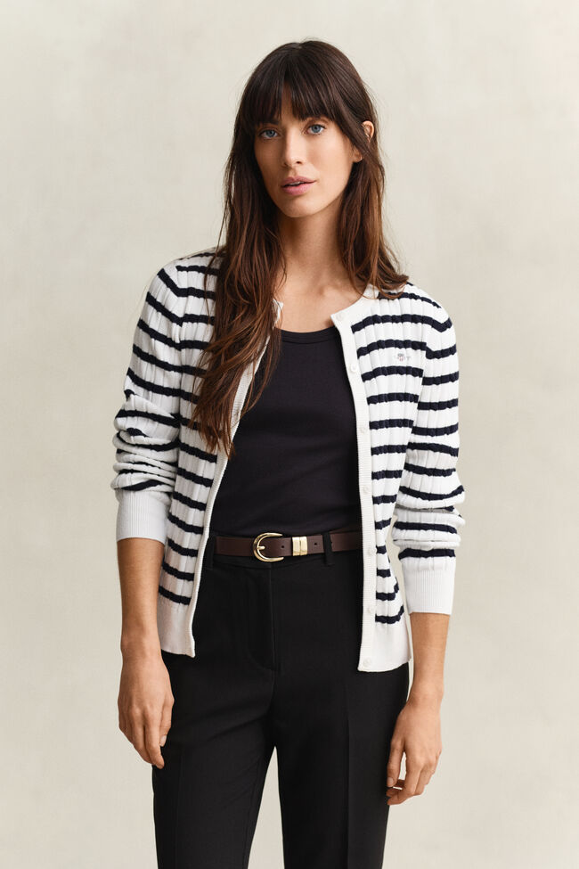 Striped Cable Knit Cardigan