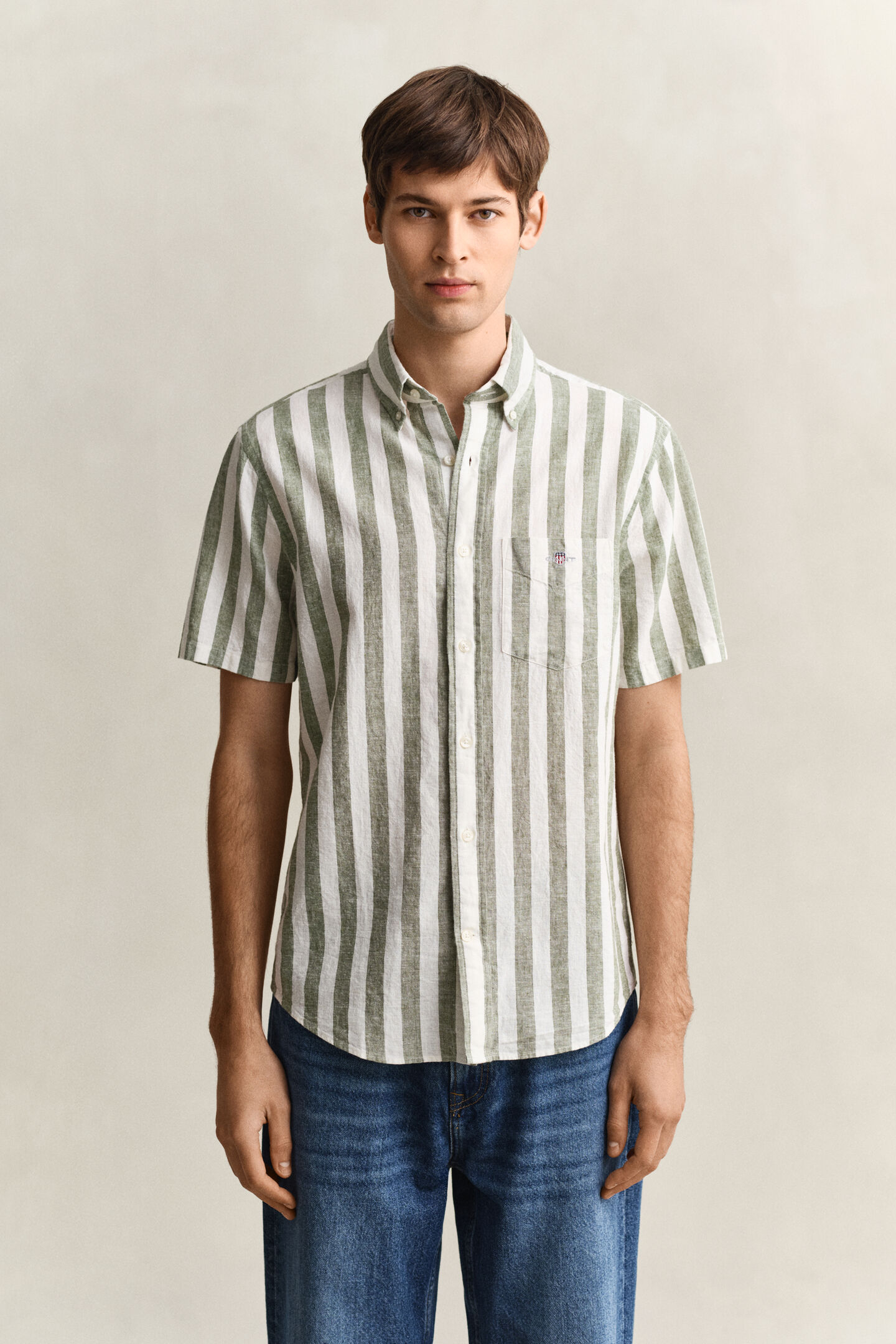 Striped Linen Blend Short Sleeve Shirt