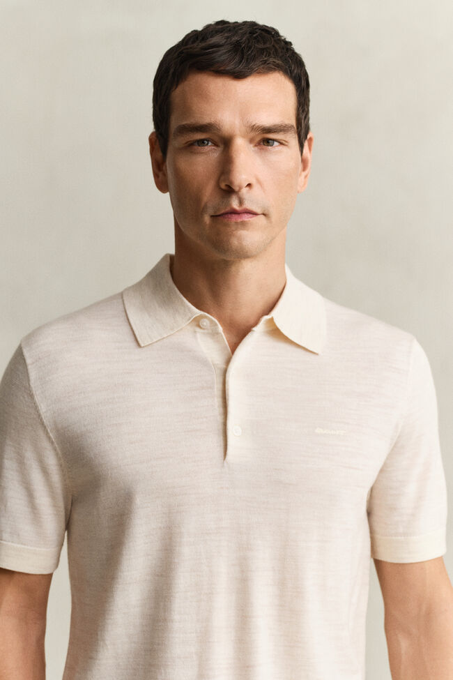 Extra Fine Merino Wool Short Sleeve Polo Sweater