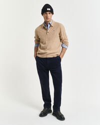 Lambswool Cable Knit Polo Sweater