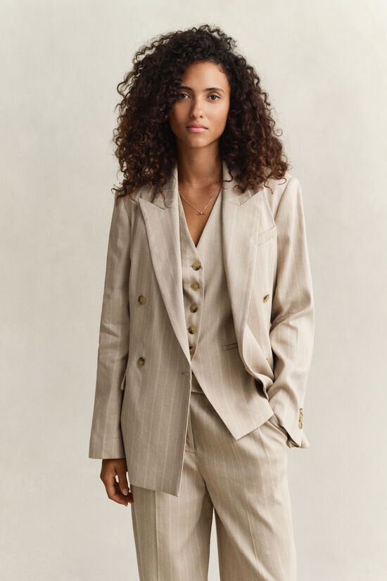 Pinstriped Linen Blend Blazer