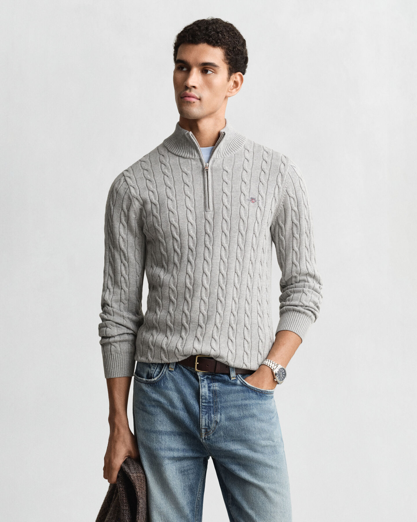 Cotton Cable Knit Half-Zip Sweater