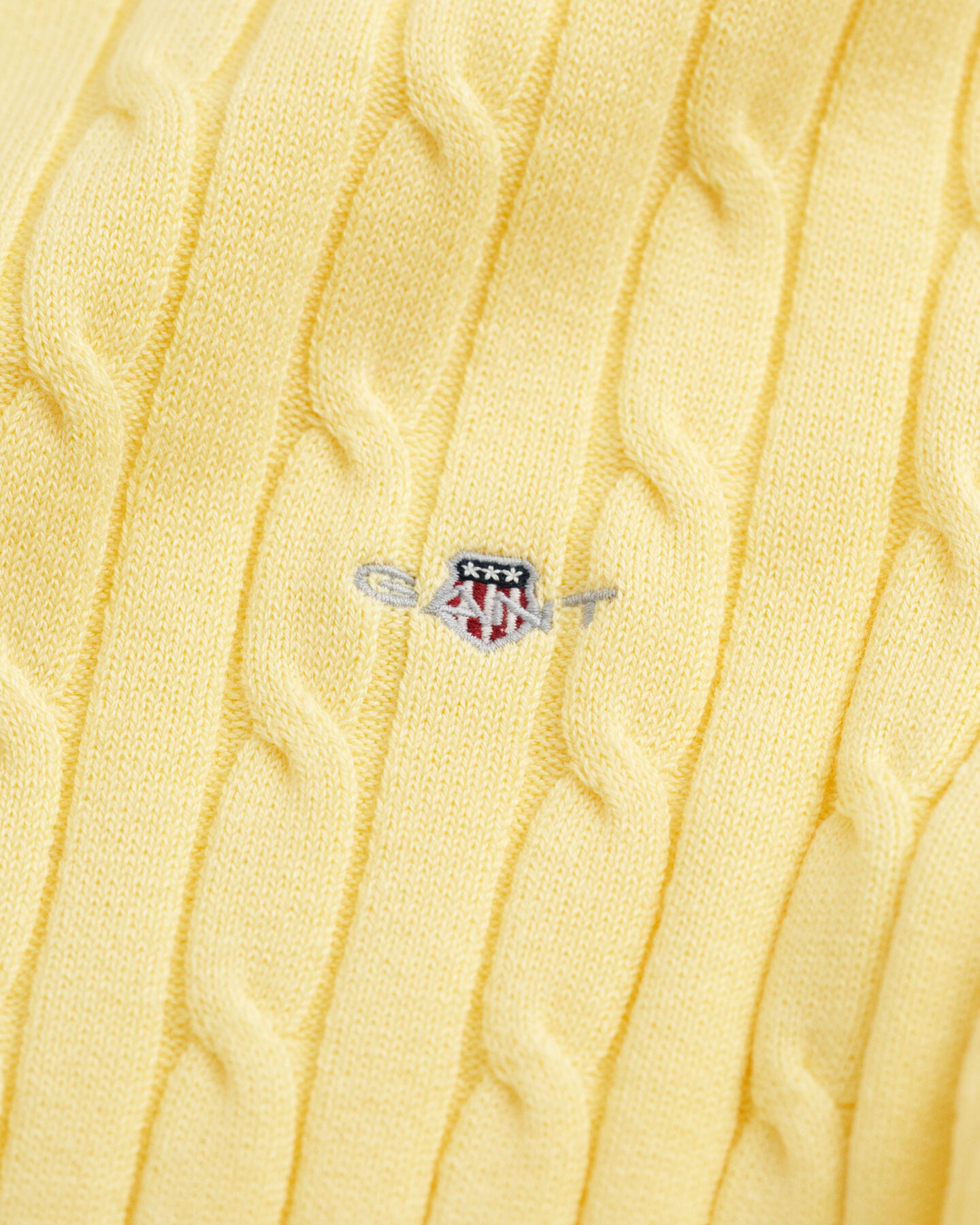 Stretch Cotton Cable Knit Crew Neck Sweater