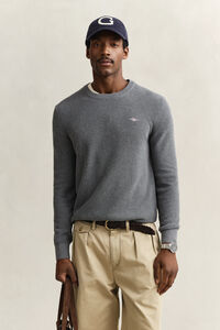 Textured Cotton Crew Neck Sweater