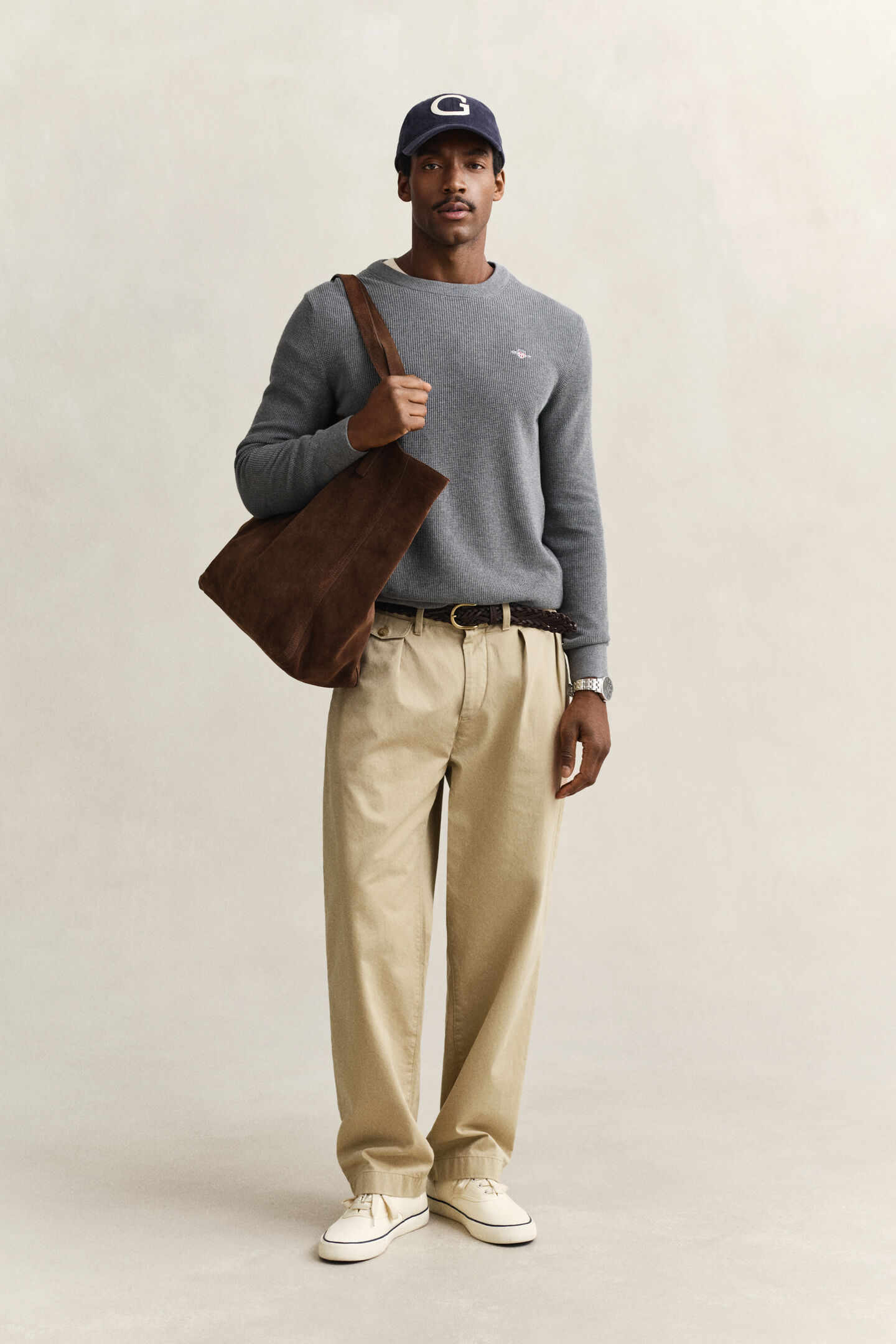 Textured Cotton Crew Neck Sweater