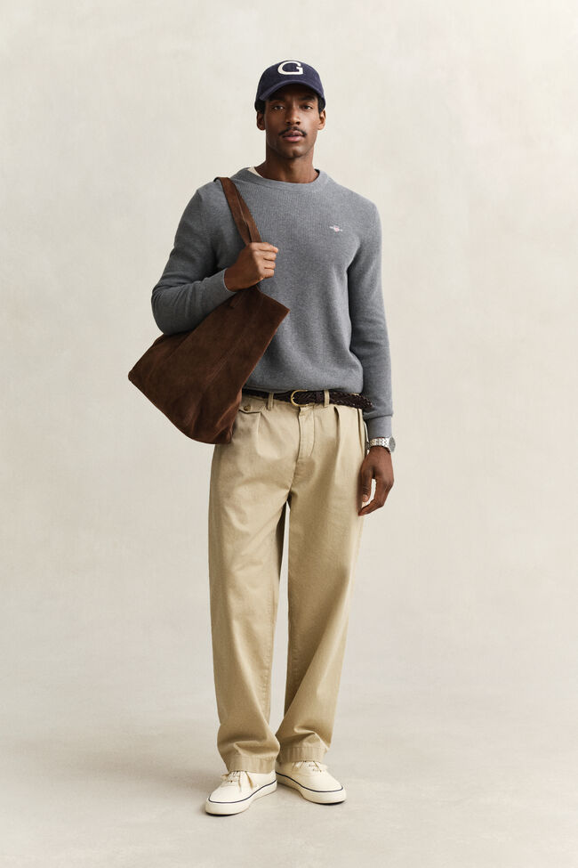 Textured Cotton Crew Neck Sweater