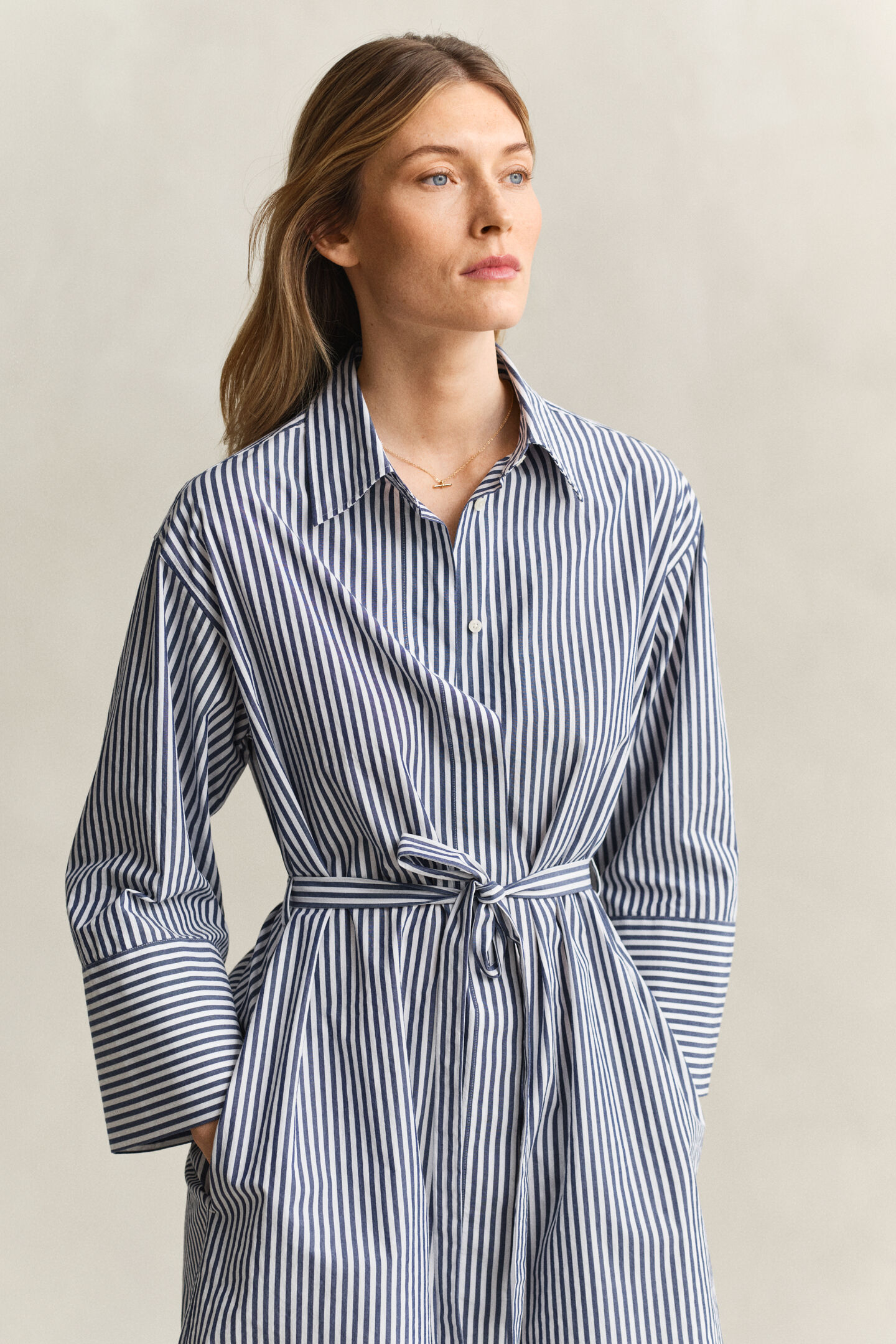 Striped Poplin Shirt Dress