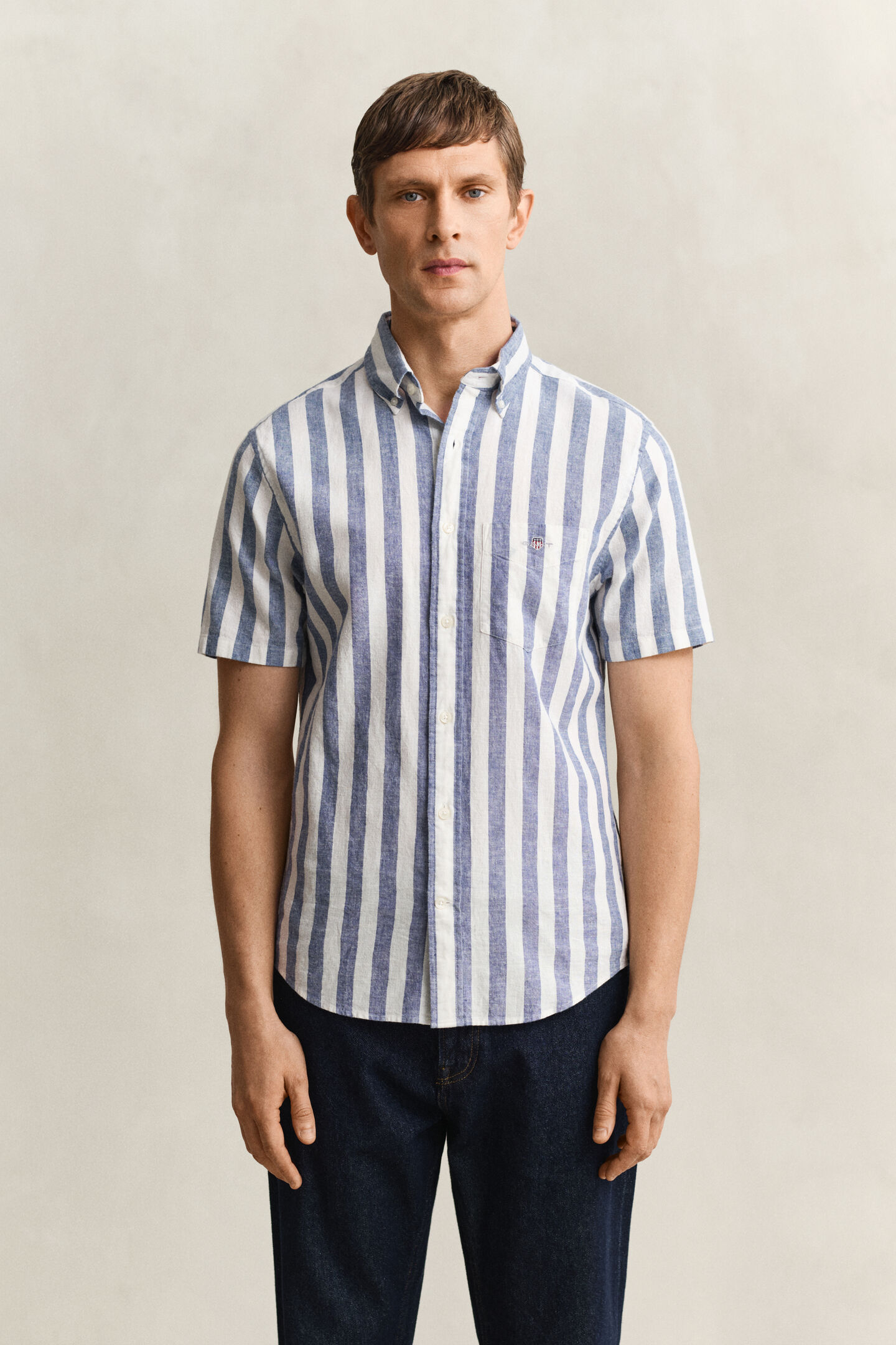 Striped Linen Blend Short Sleeve Shirt