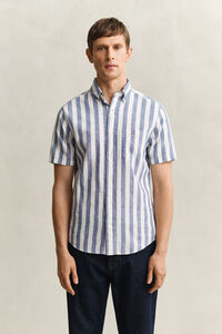 Striped Linen Blend Short Sleeve Shirt