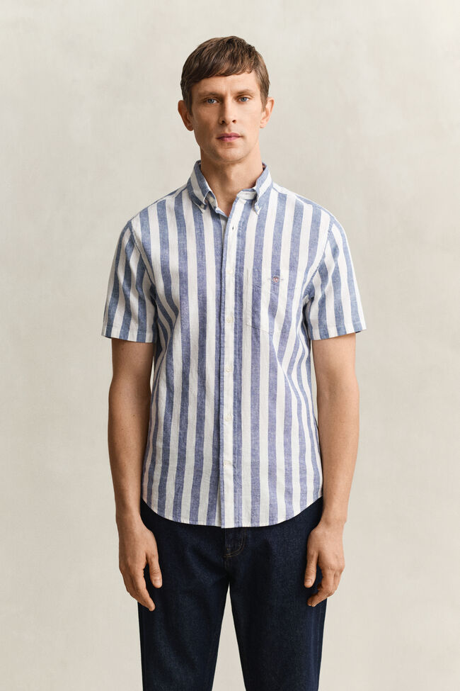 Striped Linen Blend Short Sleeve Shirt