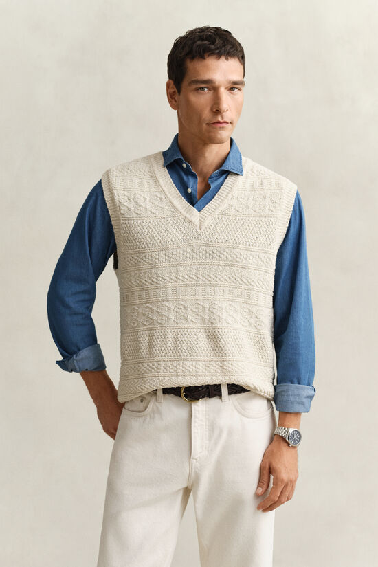 Textured Cotton Blend Vest
