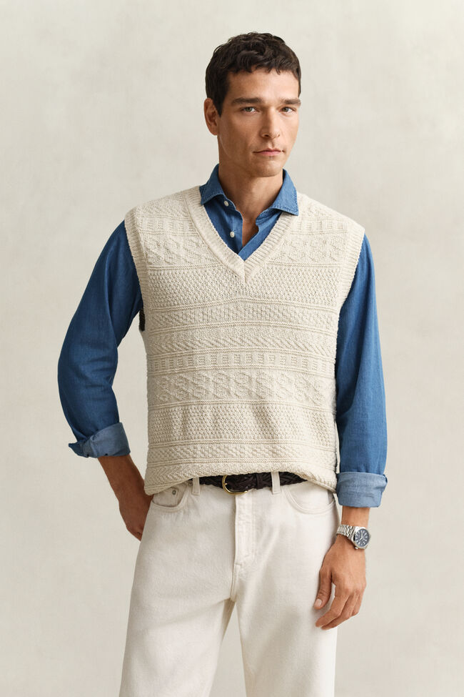 Textured Cotton Blend Vest