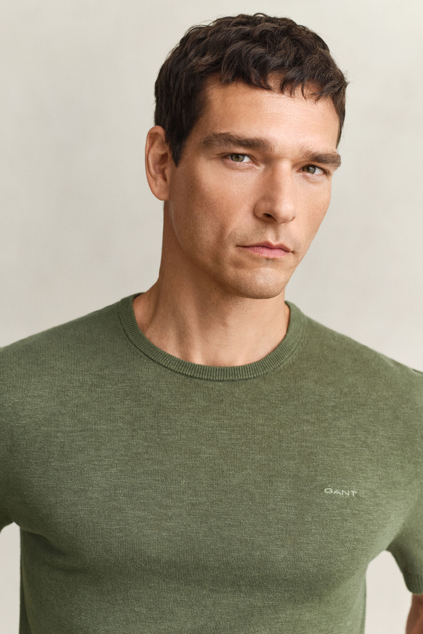 Slub Cotton Blend Short Sleeve Sweater