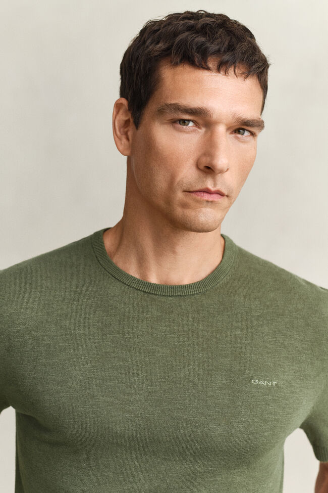 Slub Cotton Blend Short Sleeve Sweater