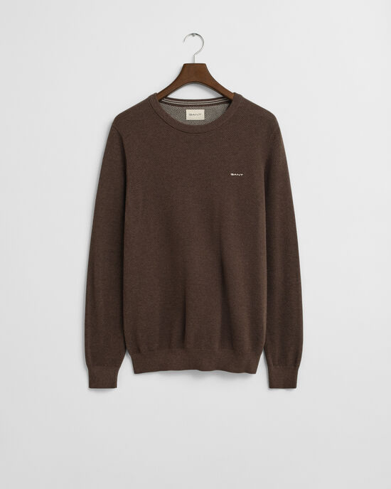 Cotton Piqué Crew Neck Sweater
