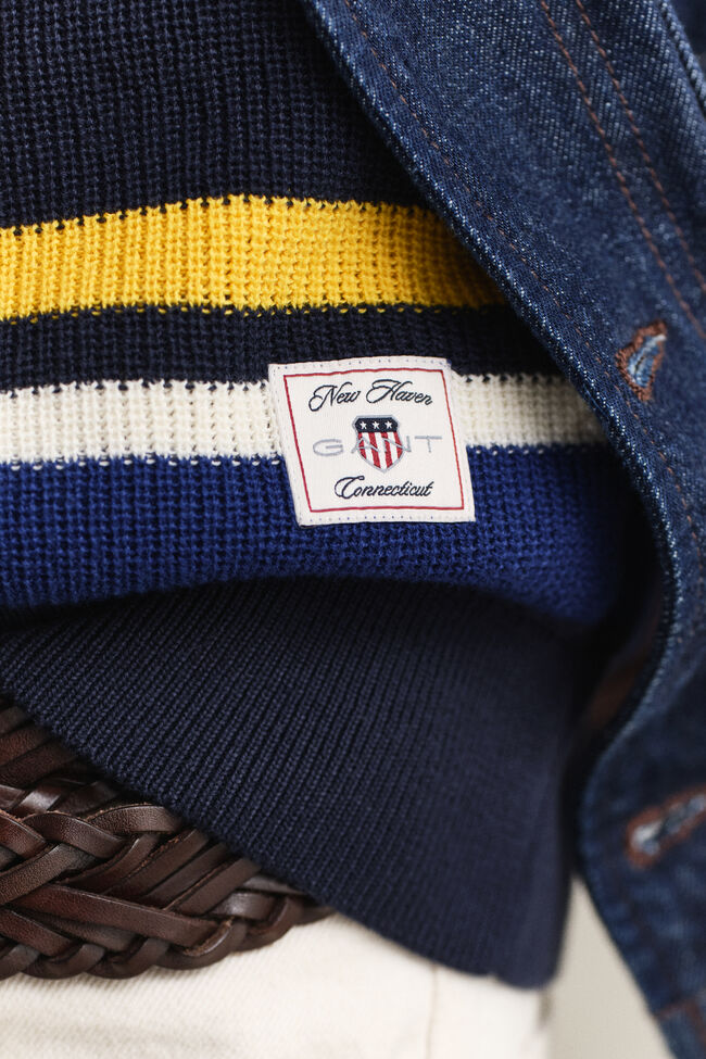 Striped Rib Polo Sweater