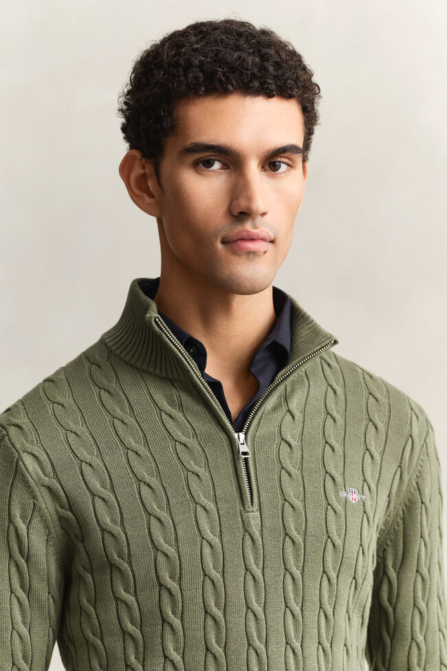 Cotton Cable Knit Half-Zip Sweater