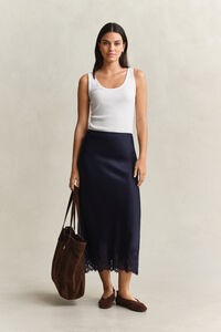 Satin Lace Midi Skirt