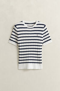 Striped Cable Knit Short Sleeve Sweater