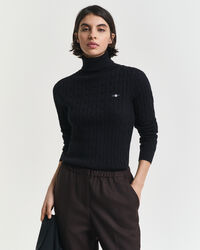Stretch Cotton Cable Knit Turtleneck Sweater
