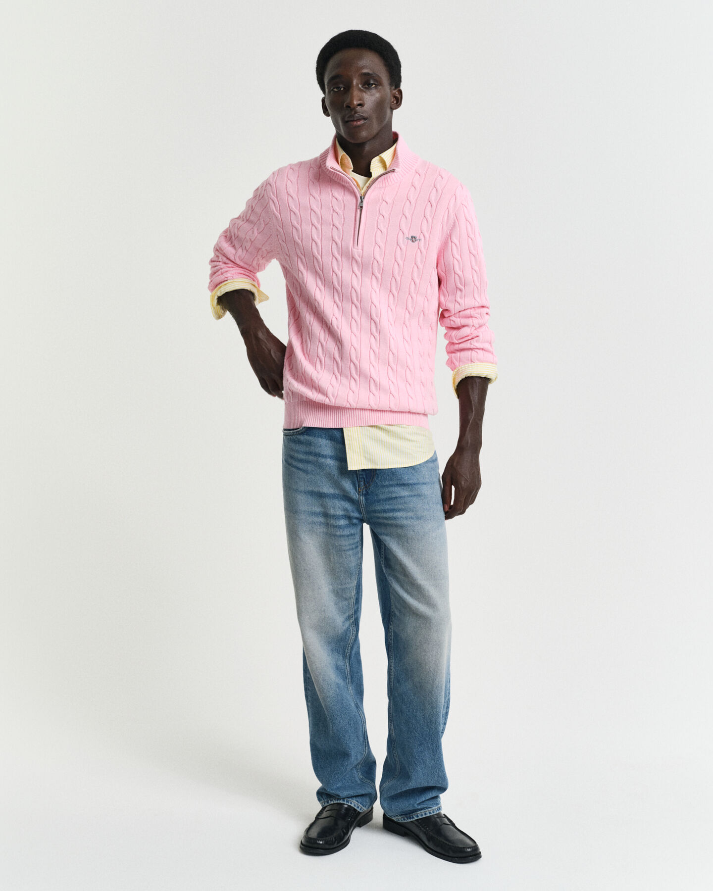 Cotton Cable Knit Half-Zip Sweater