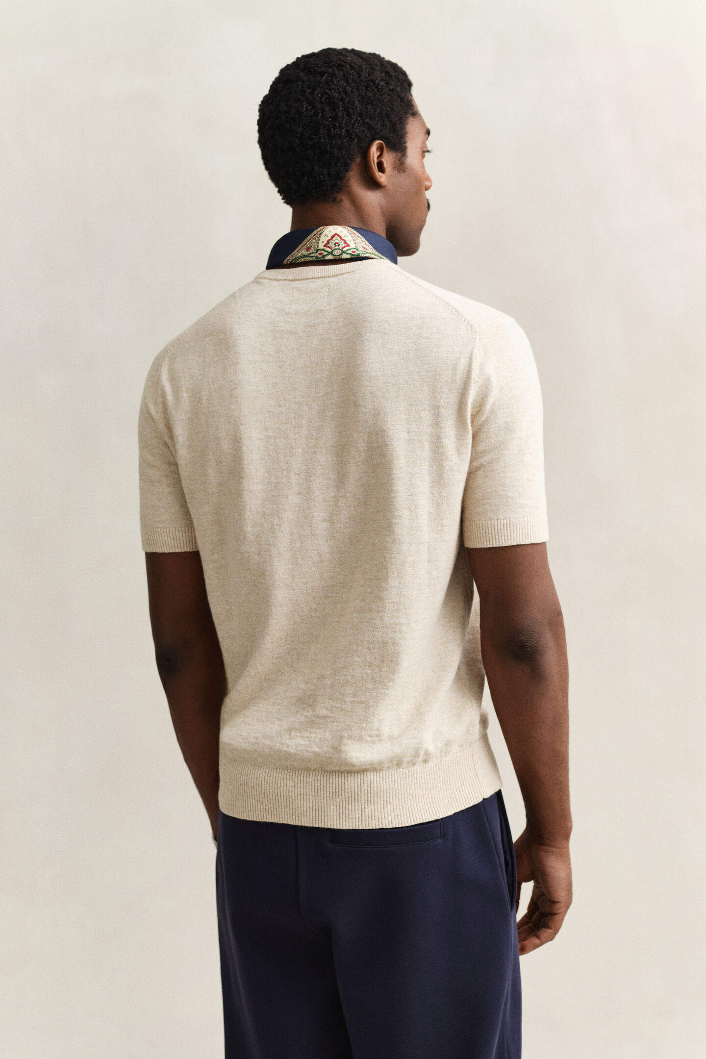 Slub Cotton Blend Short Sleeve Sweater