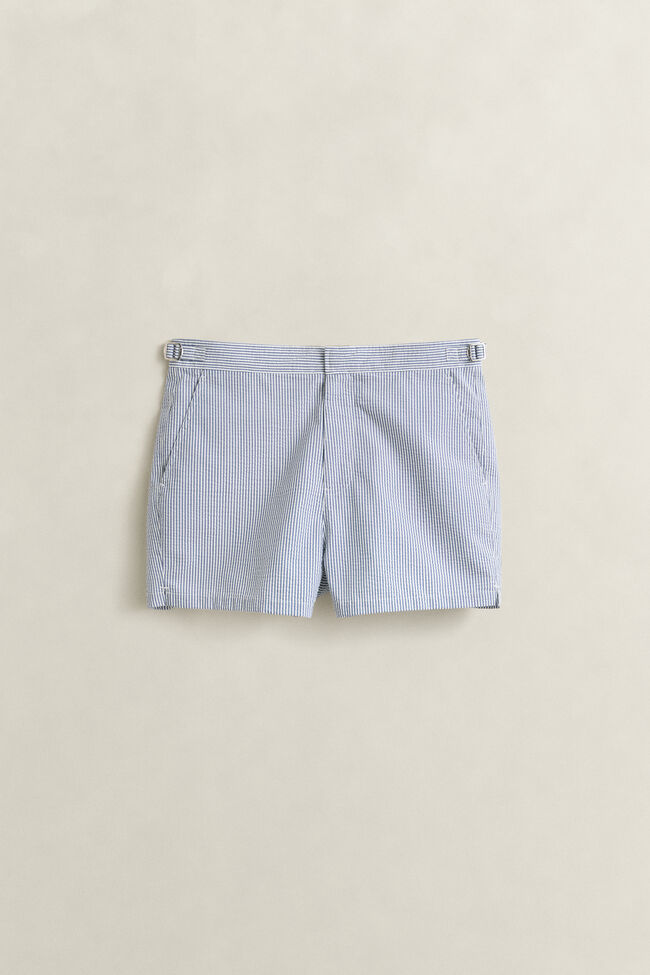 Fitted Seersucker Swim Shorts