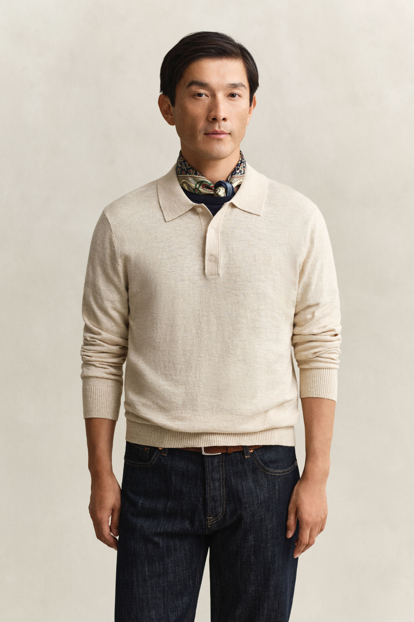 Slub Cotton Blend Polo Sweater