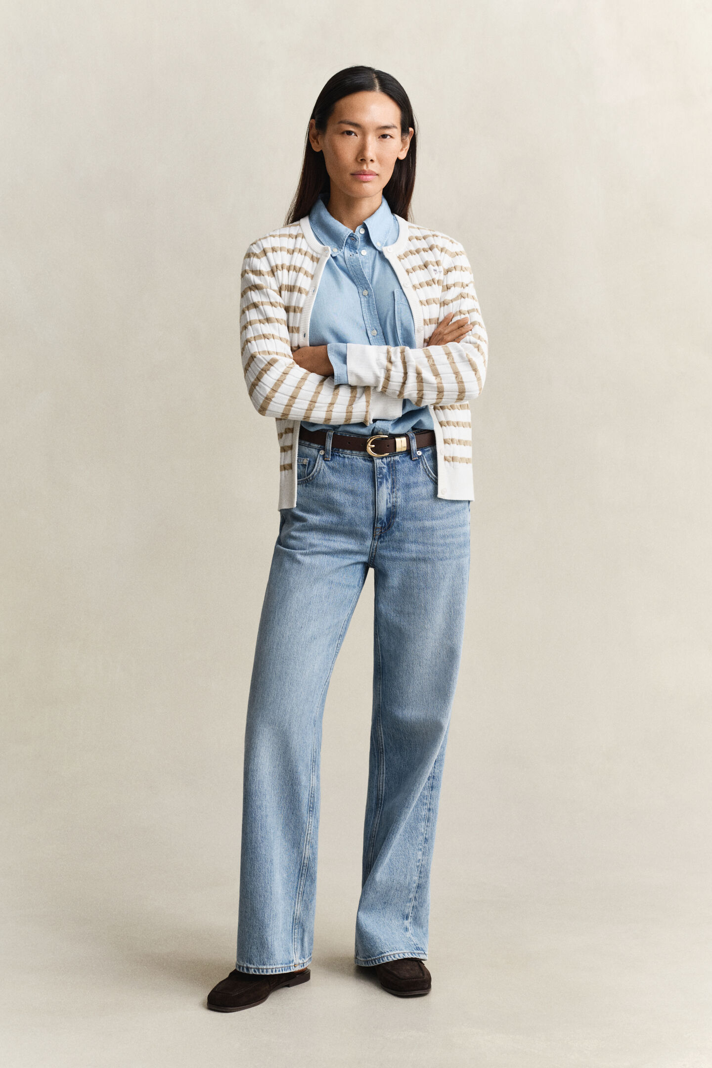 Striped Cable Knit Cardigan